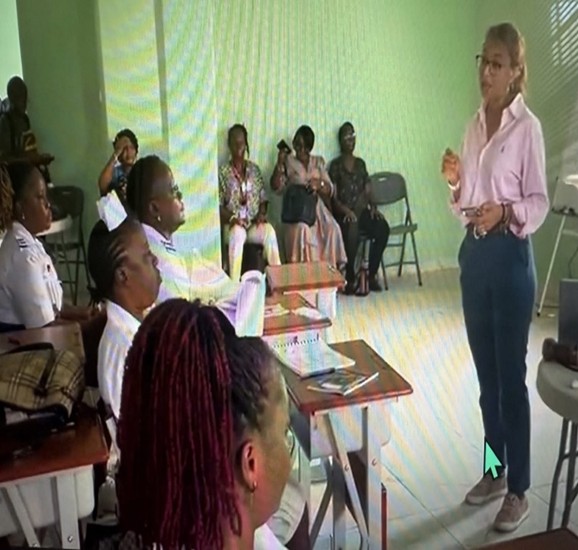 Woman in front of a classroom